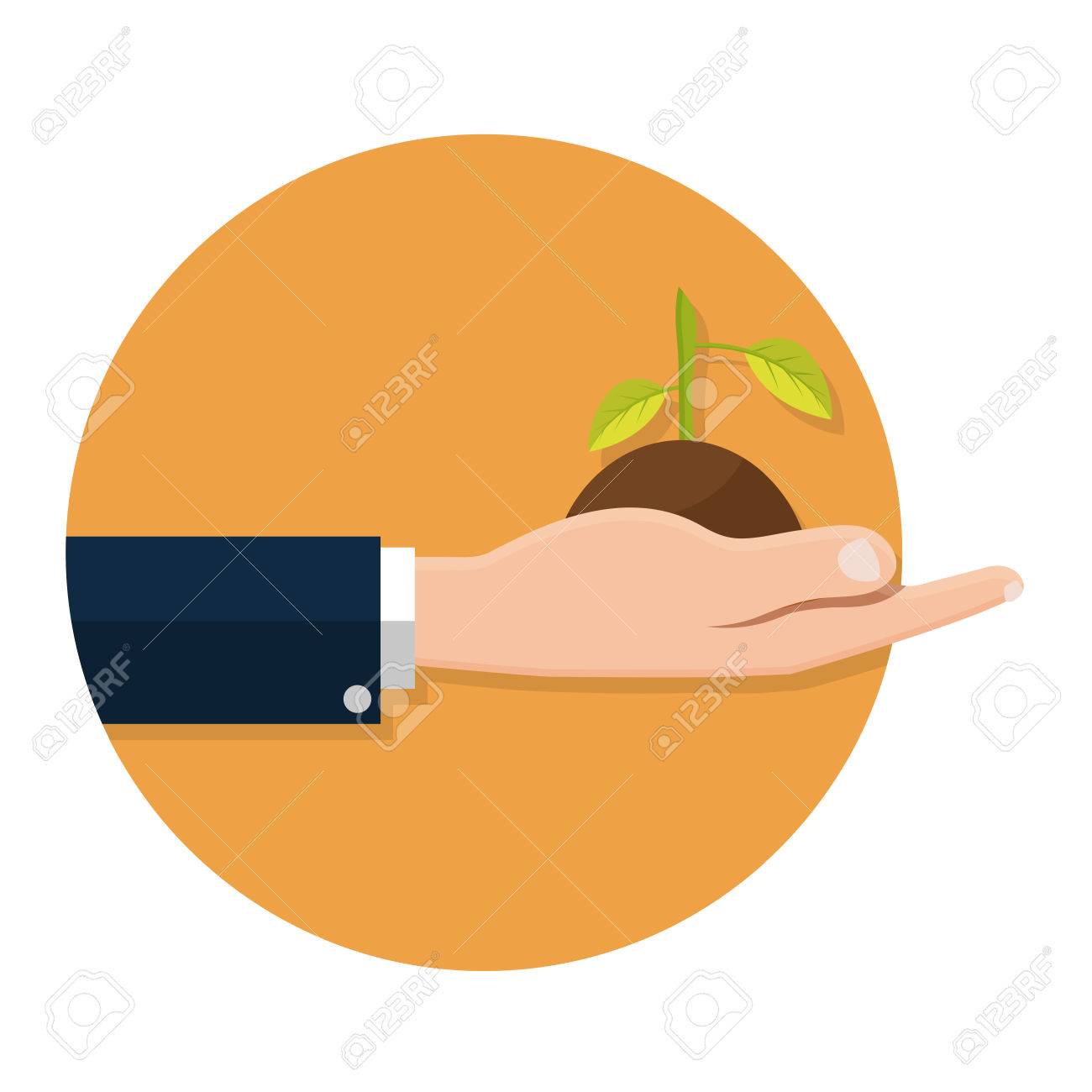 両手白で隔離苗アイコンのイラストのイラスト素材 ベクタ Image