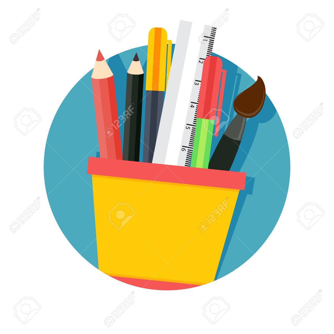 フラット ベクトル アイコン 白で隔離文房具セットのイラストのイラスト素材 ベクタ Image