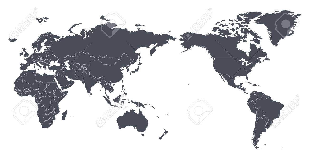 Vector World Map Outline Contour Silhouette with international borders - Asia in Center - 118964206 Vector World Map Outline Contour Silhouette with international borders - Asia in Center - 118964206
