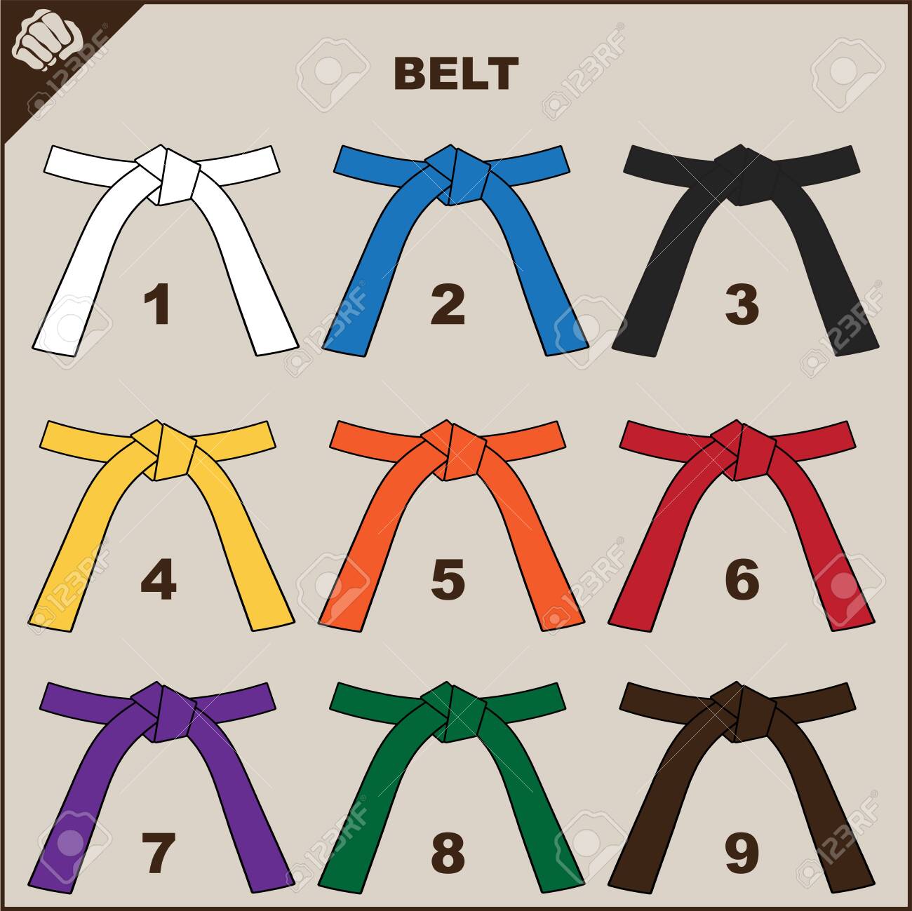 Cinturones Colores Para De Artes Marciales, Dogi Karate, Bjj, Judo, Taekwondo, Hapkido, Karate. Ilustraciones Svg, Vectoriales, Clip Art Vectorizado Libre De Derechos. Image 139359824.