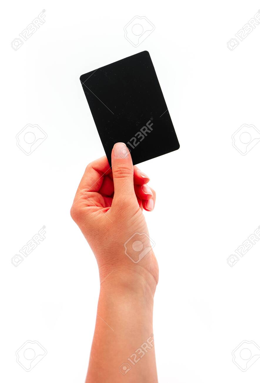 Female hand showing a black card, isolated on white background. - 131766717 Female hand showing a black card, isolated on white background. - 131766717