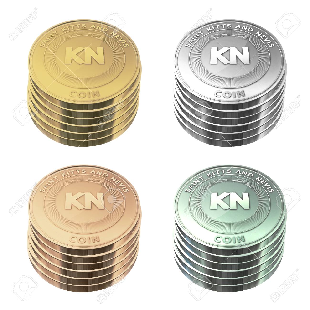 saint kitts and nevis coins stacked four color on background stock