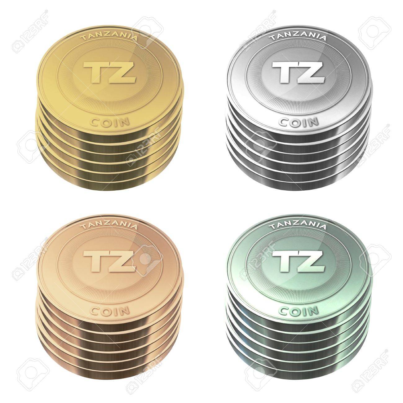 TANZANIA Coins Stacked Four Color On Background Stock Photo, Picture and  Royalty Free Image. Image 31802736.