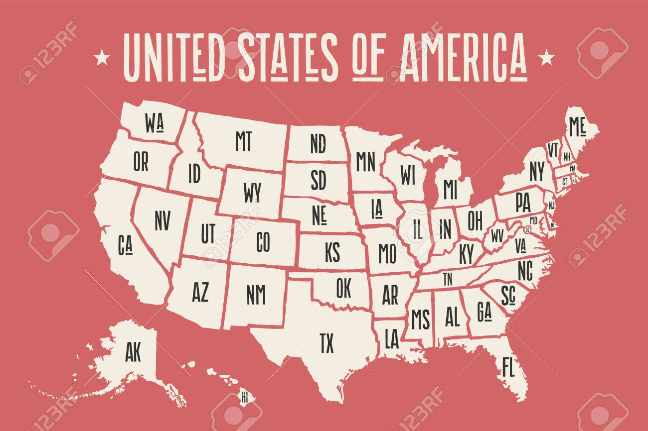 Poster Karte Der Vereinigten Staaten Von Amerika Mit Staatsnamen Drucken Karte Von Usa Fur T Shirt Plakat Oder Geographischen Themen Design Handgezeichnete Karte Mit Den Staaten Vektor Illustration Lizenzfrei Nutzbare Vektorgrafiken Clip Arts