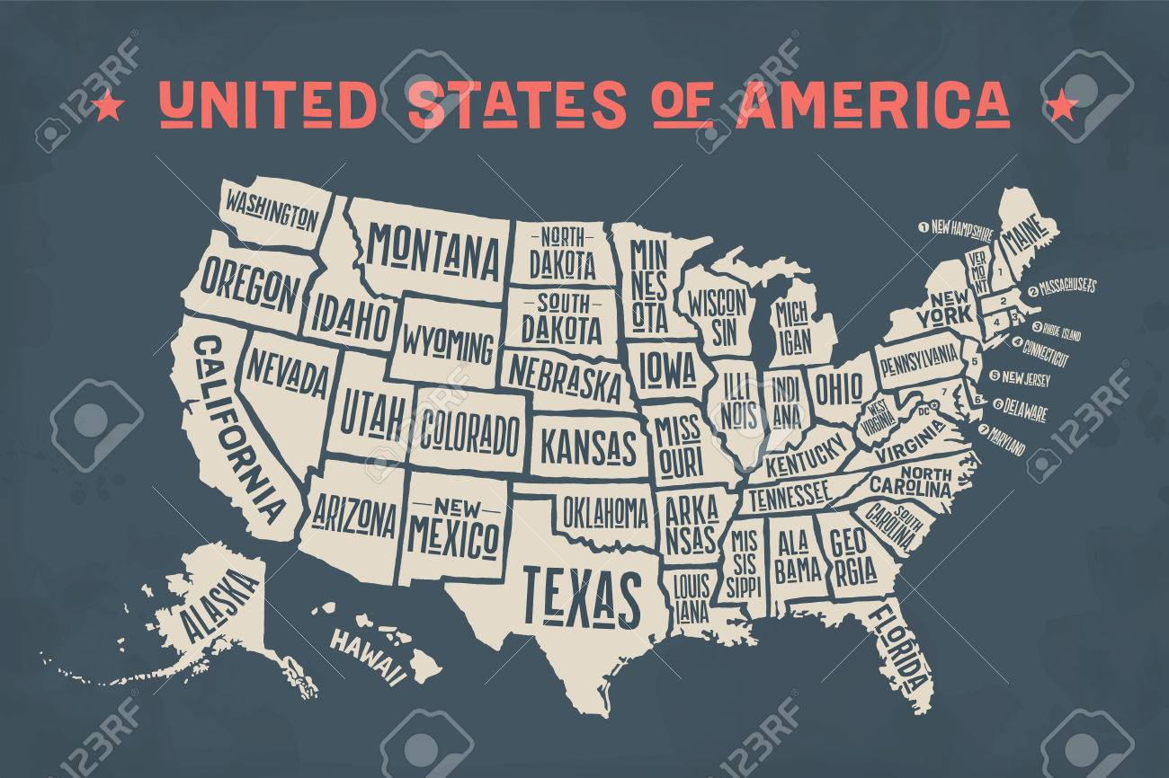 Poster Karte Der Vereinigten Staaten Von Amerika Mit Staatsnamen Schwarz Weiss Druck Karte Von Usa Fur T Shirt Plakat Oder Geographischen Themen Hand Gezeichneten Schwarzen Karte Mit Den Staaten Vektor Illustration Lizenzfrei Nutzbare Vektorgrafiken