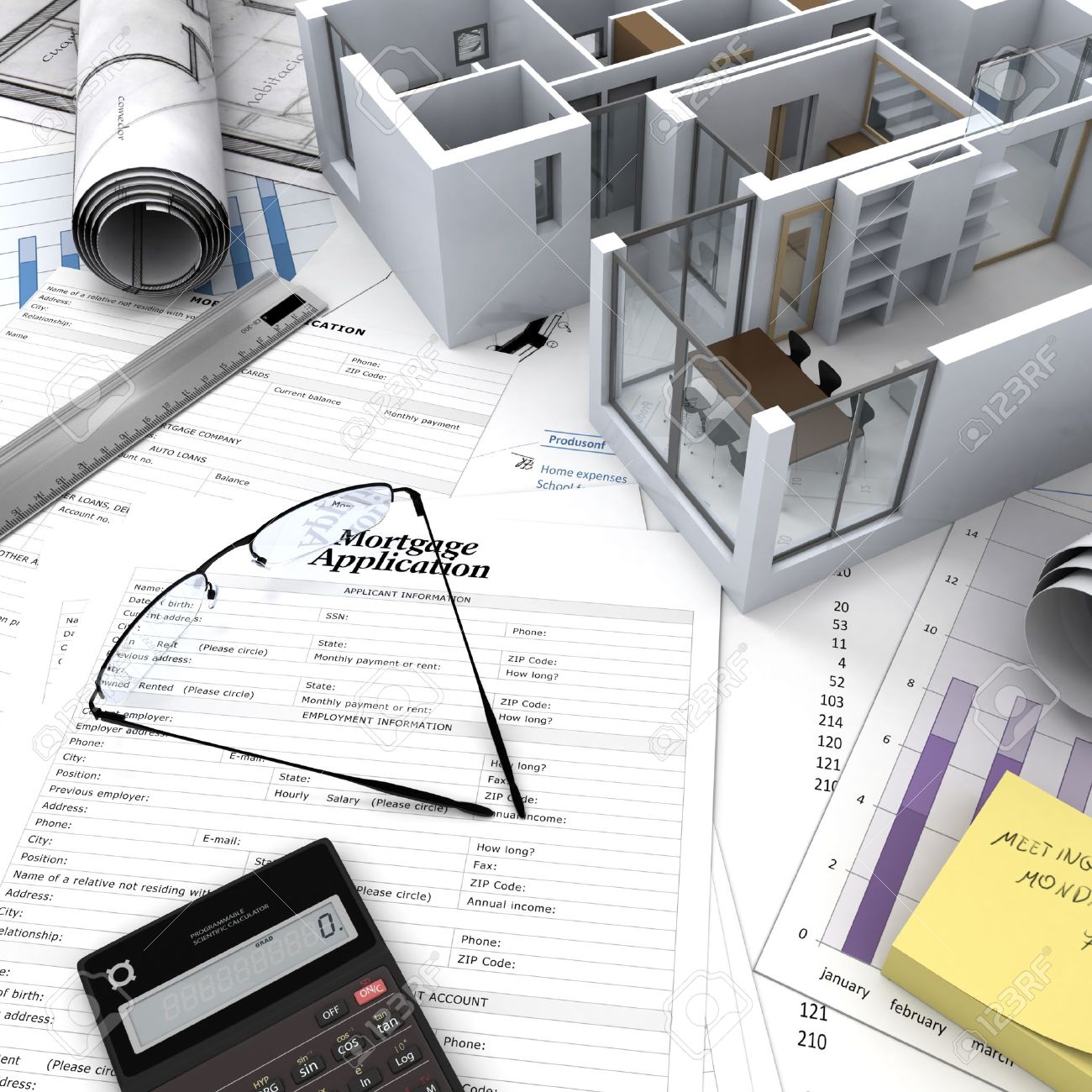 office building blueprints floor plan office building with open interior on top of blueprints documents and mortgage calculations stock photo building with open interior on top of blueprints documents office building blueprints floor plan office building with open interior on top of blueprints documents and mortgage calculations stock photo building with open interior on top of blueprints documents