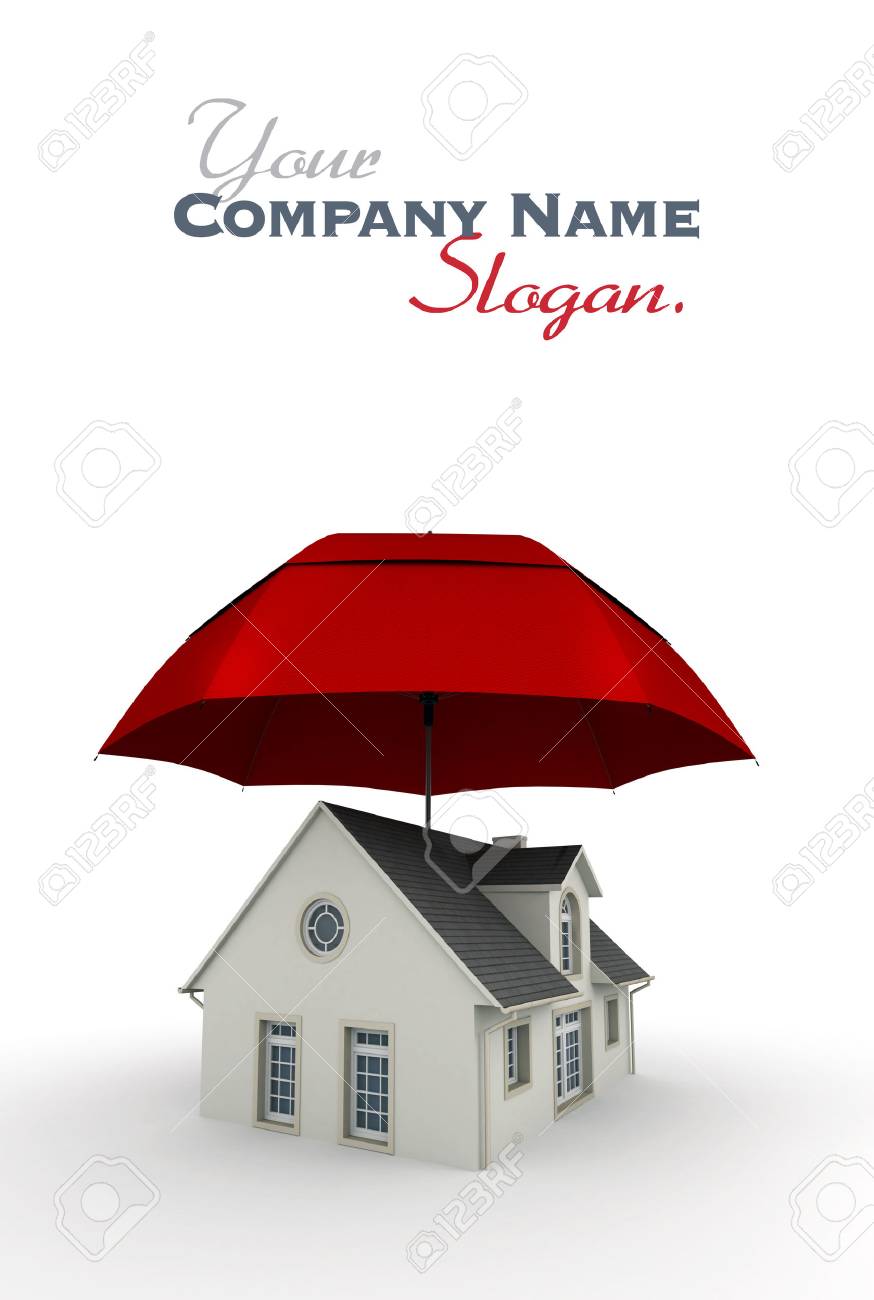 Representación 3d De Una Casa Protegida Un Paraguas Fotos, Retratos, Imágenes Y Fotografía De Archivo Libres Derecho. Image 24388052.