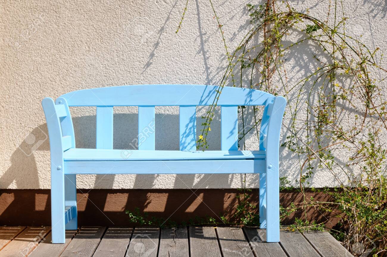 blue outdoor bench