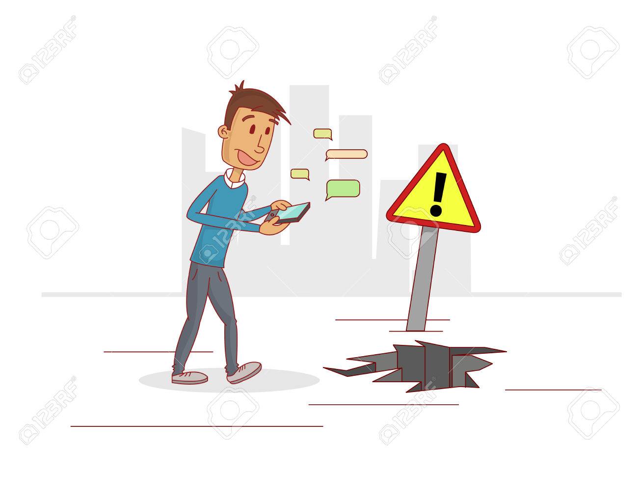 Persona distraída mirando el móvil sin prestar atención a su entorno