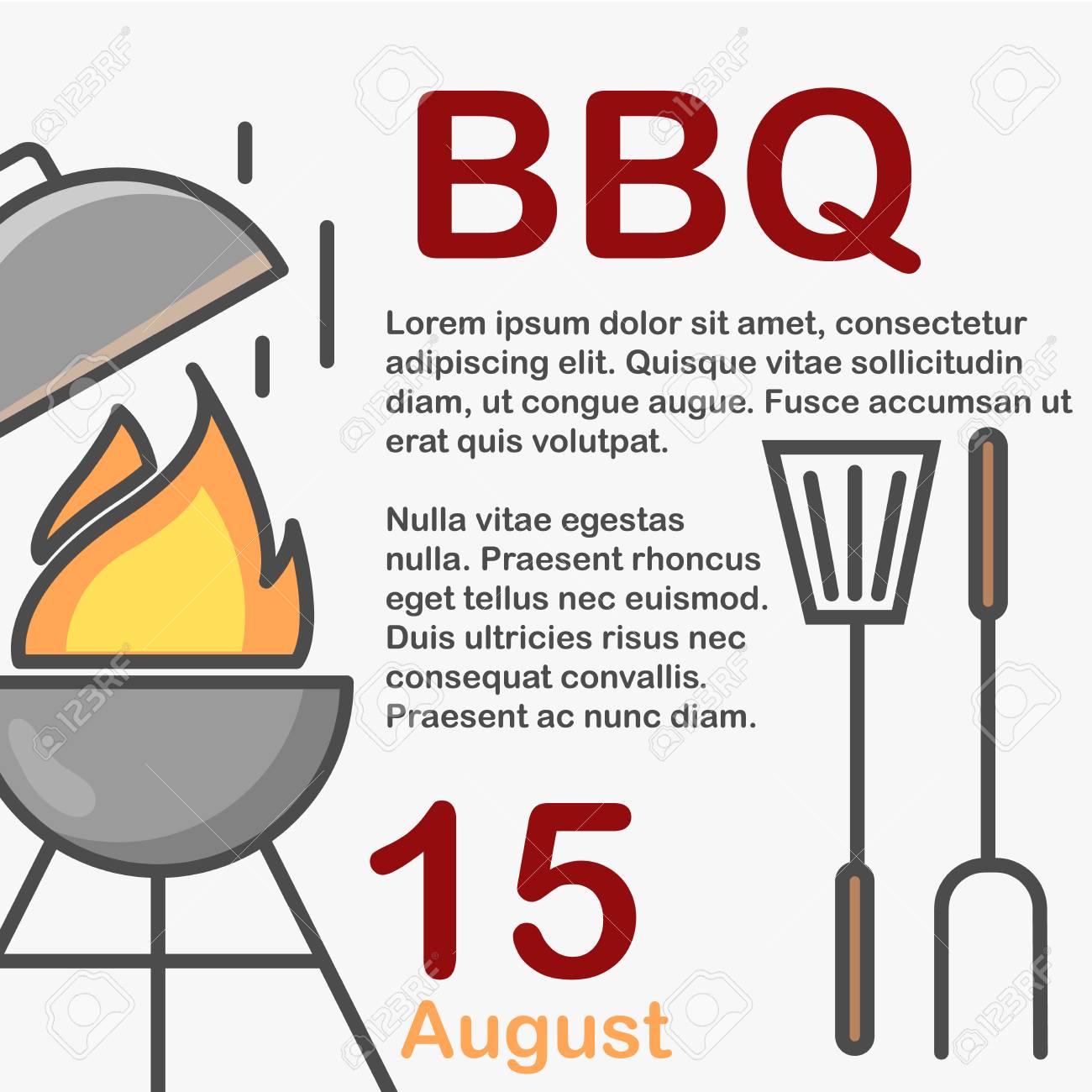 bbq invitation utensils on white background and sample text