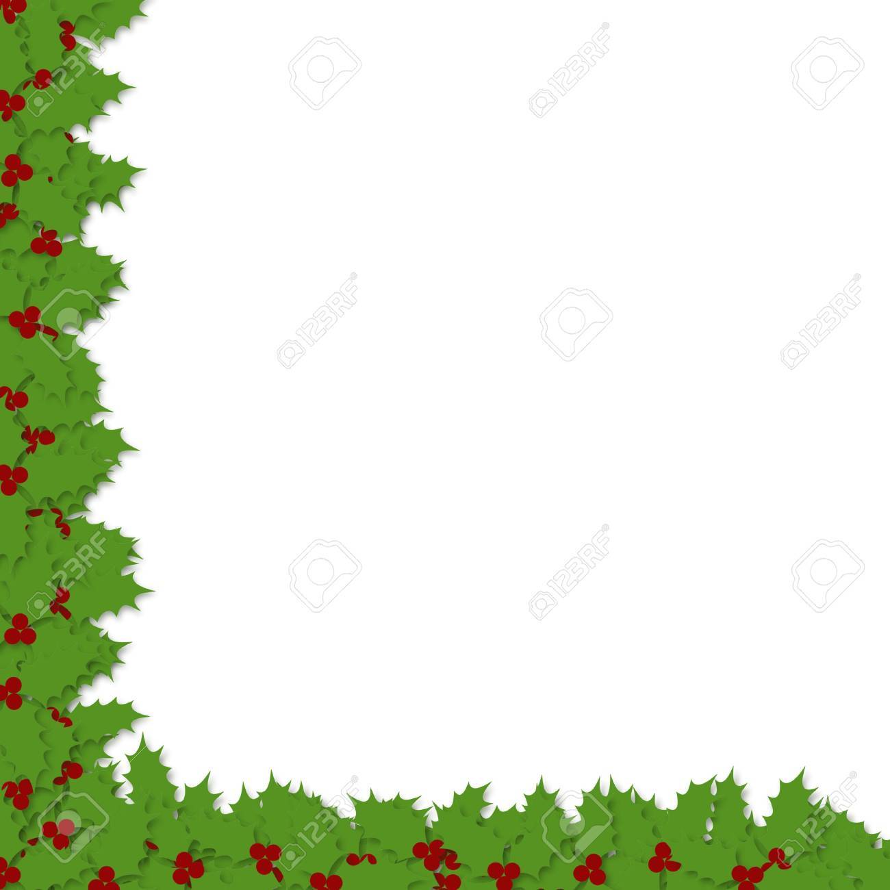 illustration of a decoupage style holly border sweeping down