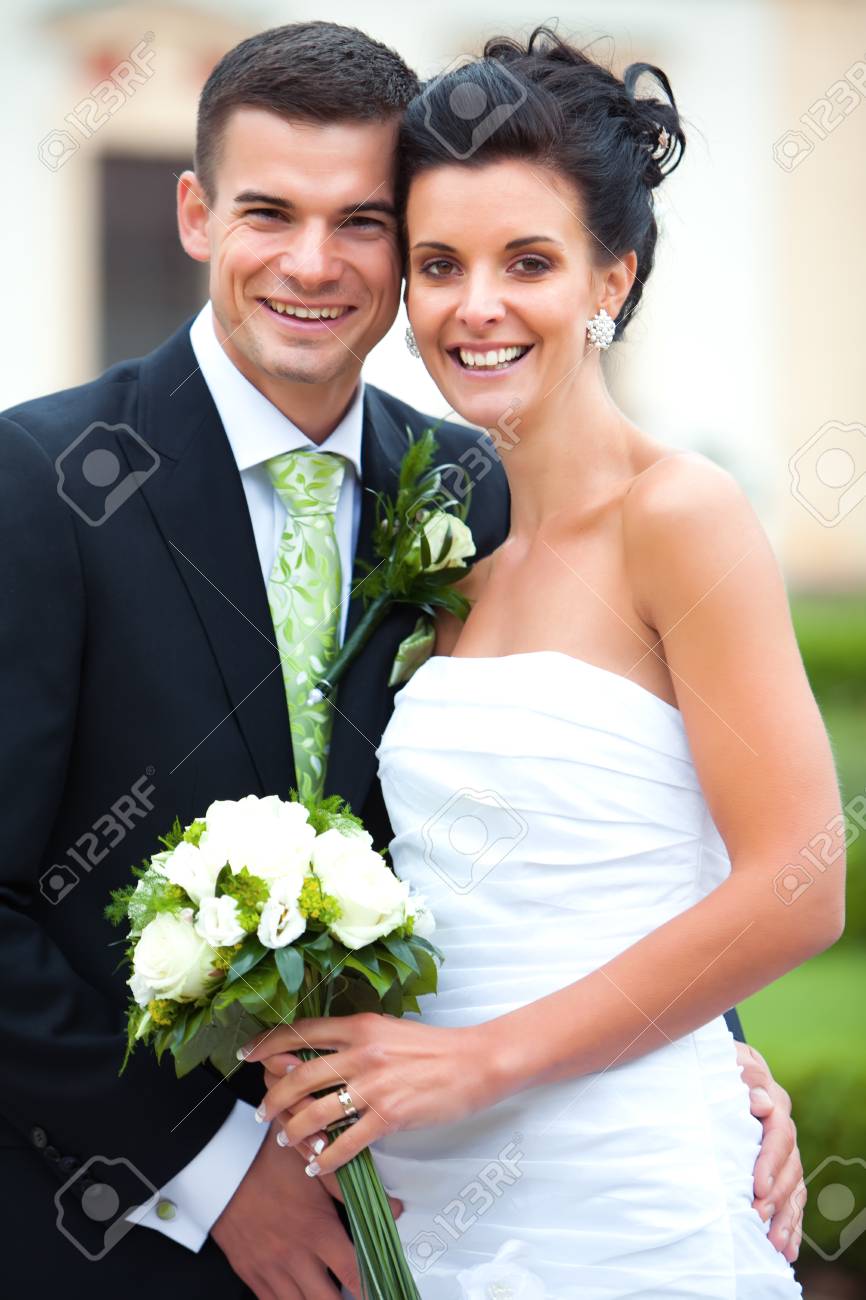 Happy Young Couple Just Married Stock