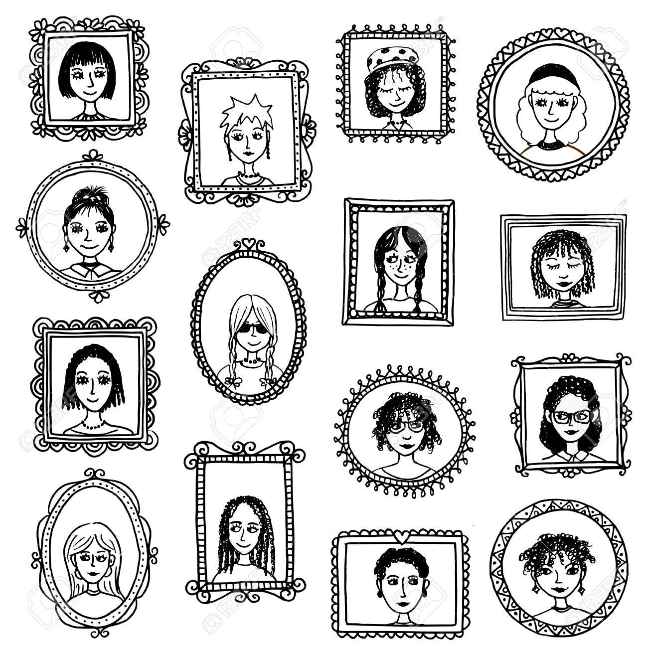 女の子の肖像画 かわいい女性と描かれた額縁を手します のイラスト素材 ベクタ Image