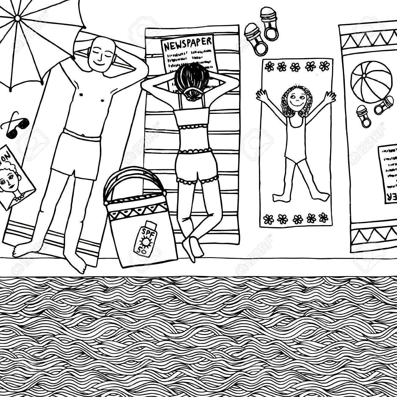 hand drawn illustration of a family with daughter lying at the