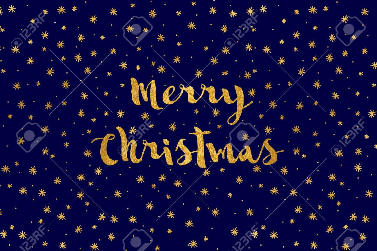 簡単なクリスマス カード 金褐色 青背景箔星と直筆の手紙のイラスト素材 ベクタ Image