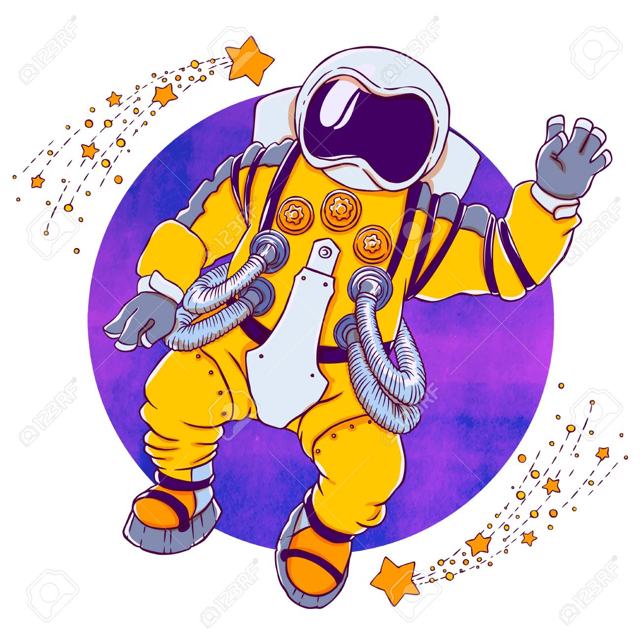 オレンジ色の宇宙服と開いた手のひらとフェイス マスクのイラスト挨拶宇宙飛行士 のイラスト素材 ベクタ Image オレンジ色の宇宙服と開いた手のひらとフェイス マスクのイラスト挨拶宇宙飛行士 のイラスト素材 ベクタ Image