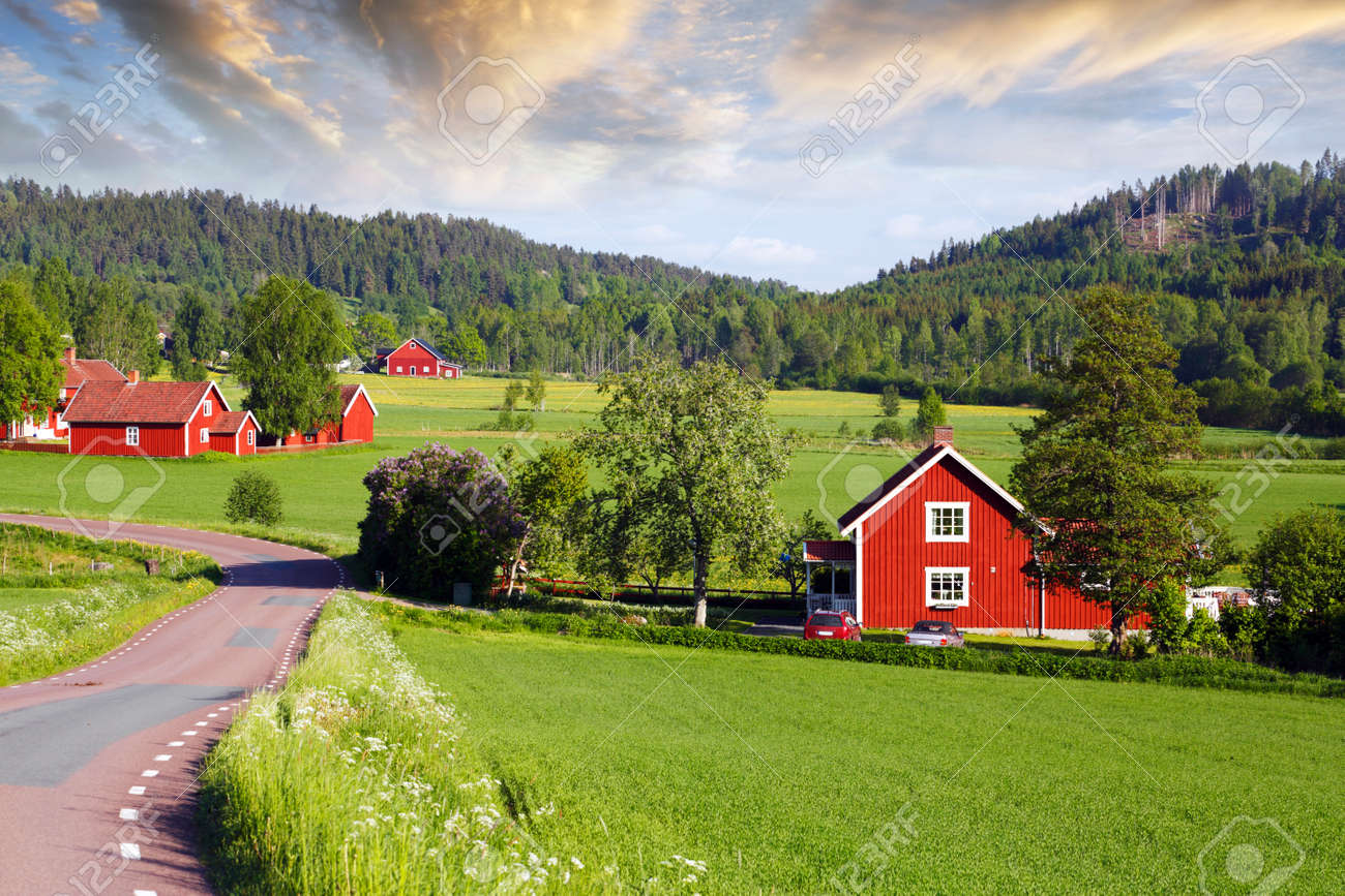 red farm houses in