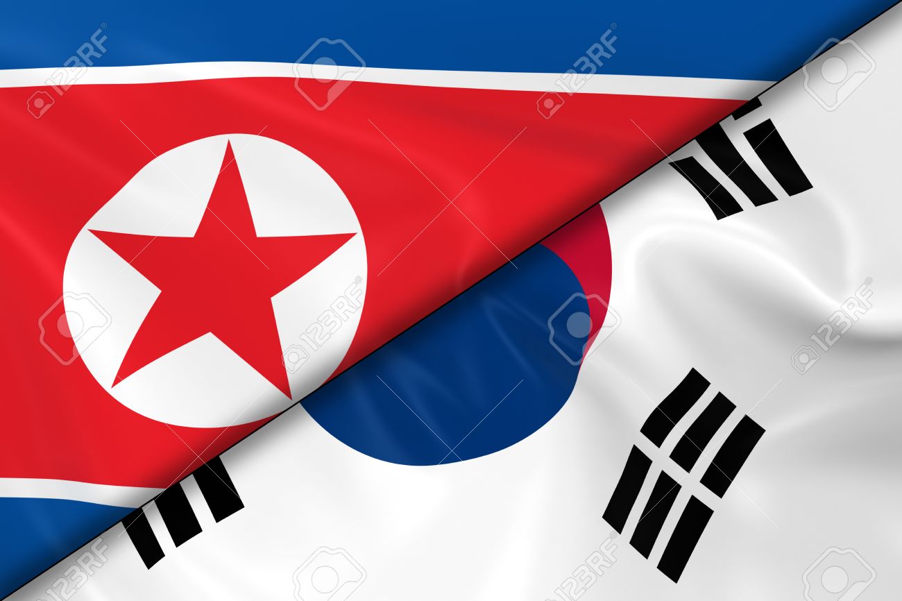 flags of north korea and south korea divided diagonally 3d stock