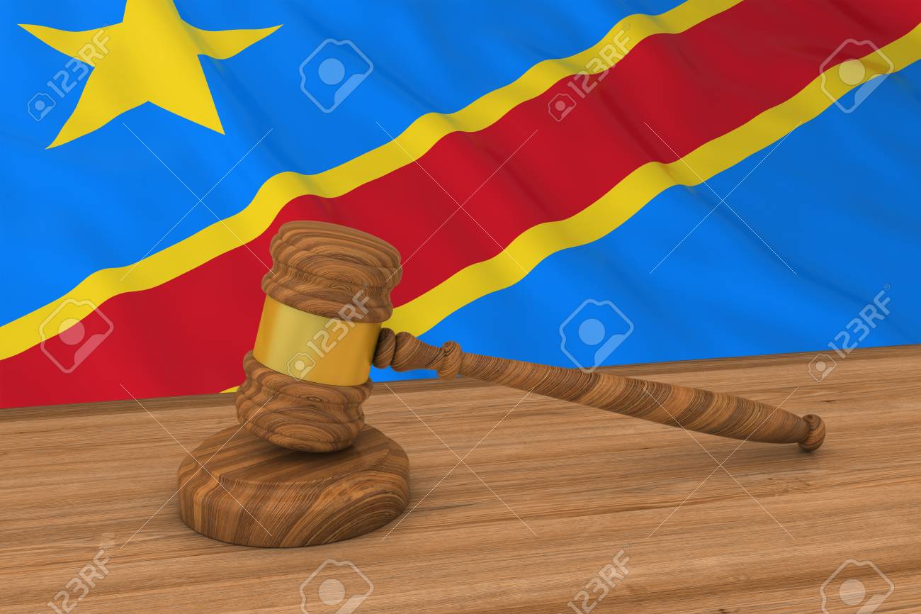 Congolese Law Concept - Flag Of DR Congo Behind Judge's Gavel 3D