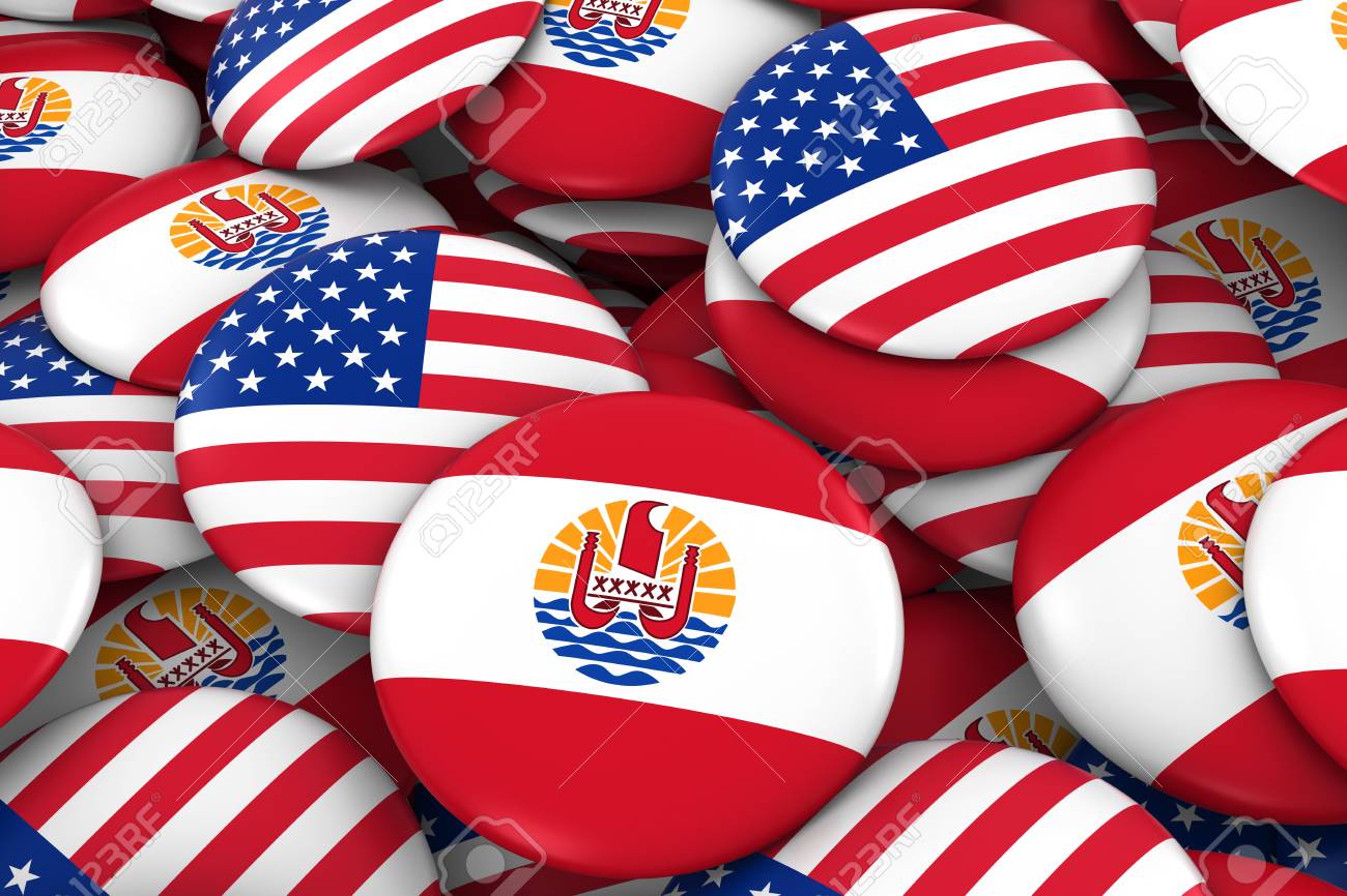 米国とタヒチ バッジ背景 アメリカ タヒチ フラグ ボタン 3 D イラストの山 の写真素材 画像素材 Image