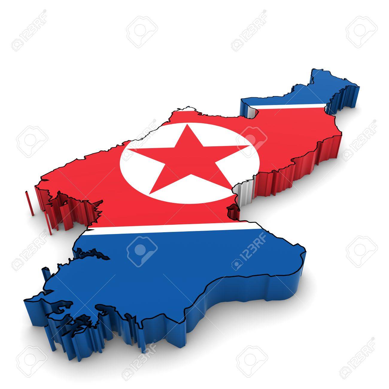 北朝鮮北朝鮮の国旗 3 D イラスト マップのアウトライン の写真素材 画像素材 Image