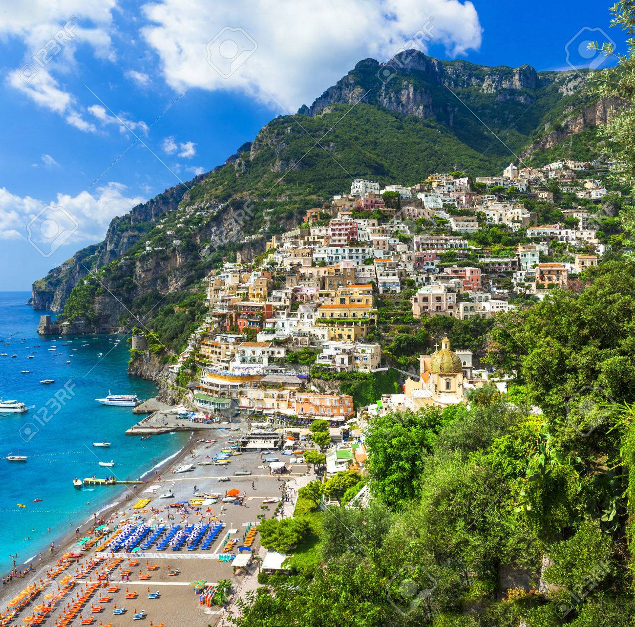 Malerischen Blick Auf Positano Italien Amalfikuste Lizenzfreie Fotos Bilder Und Stock Fotografie Image