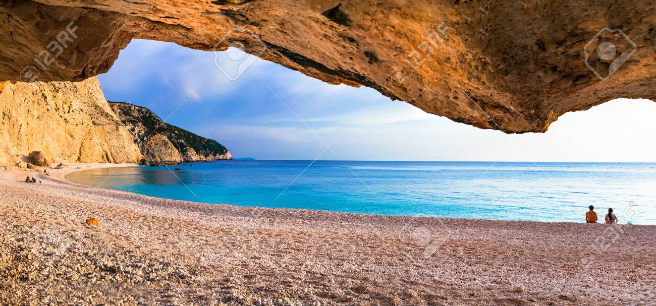 Impressive caves in Lefkada island, Porto Katsiki bay, Greece. - 81147592 Impressive caves in Lefkada island, Porto Katsiki bay, Greece. - 81147592