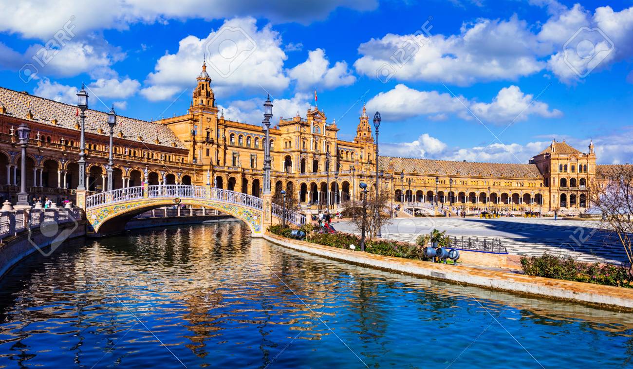 Landmarks of Spain, Plaza Espana, Sevilla, panoramic view. - 82163404 Landmarks of Spain, Plaza Espana, Sevilla, panoramic view. - 82163404