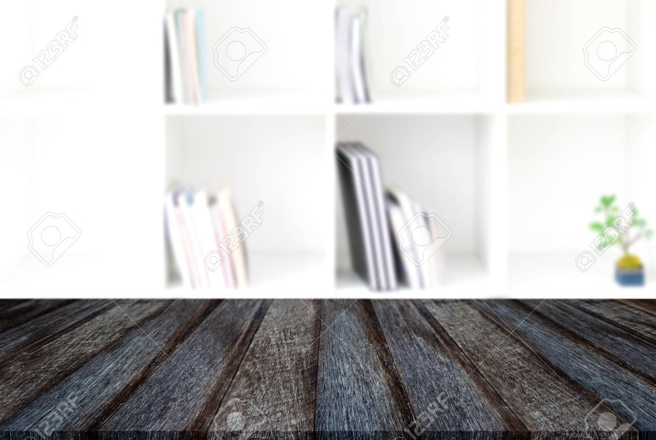 Empty Wooden Table And Blur Background Of Abstract In Front Of