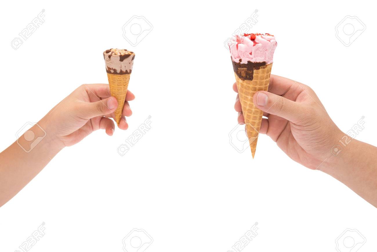 Boy Holding A Small Ice Cream Cone And 