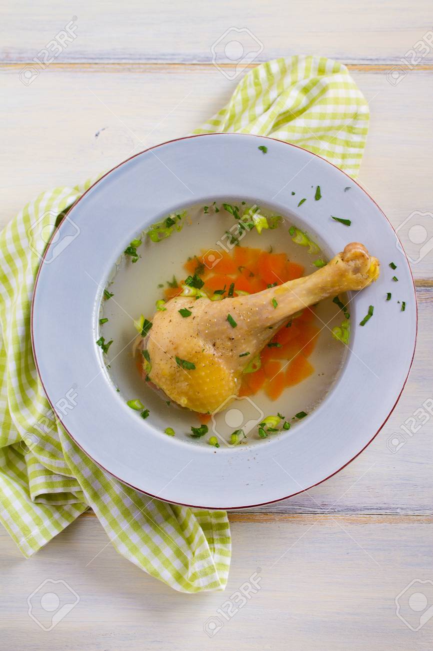 Chicken Broth Soup With Chicken Stock Bouillon Healthy Homemade Stock Photo Picture And Royalty Free Image Image 96287971