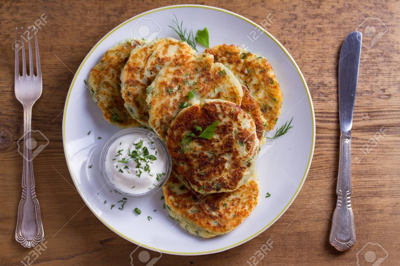 Herb And Cheese Mashed Potato Cakes Potato Pancakes Vegetable Stock Photo Picture And Royalty Free Image Image 102490765