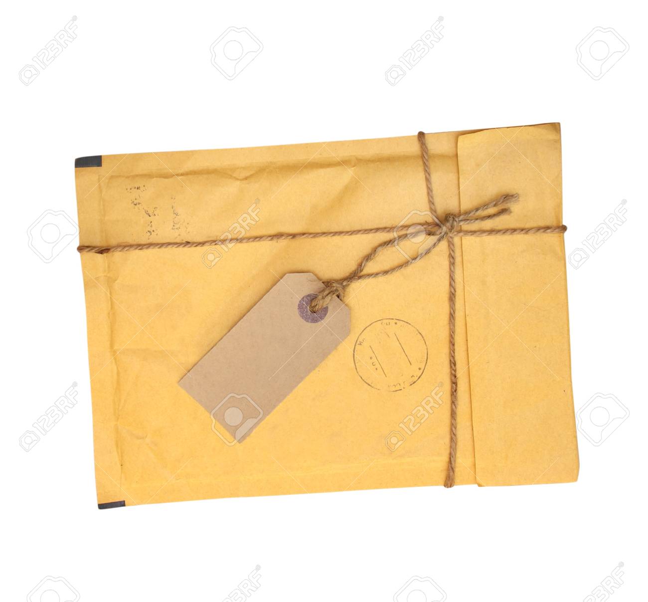 old envelope with label for scrapbooking design isolated over