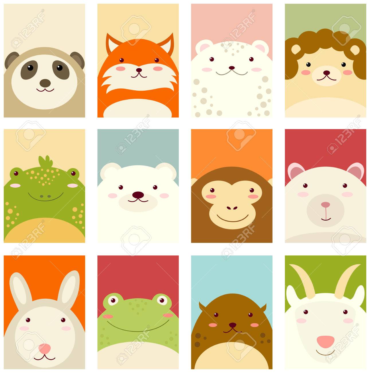 チラシ 背景 バナー プラカードを掲げているかわいい動物と手に描画スタイル スクラップブッ キングのポスター 挨拶 装飾 お祝い レトロなパステル カラーの招待のベクトル テンプレート カード のイラスト素材 ベクタ Image