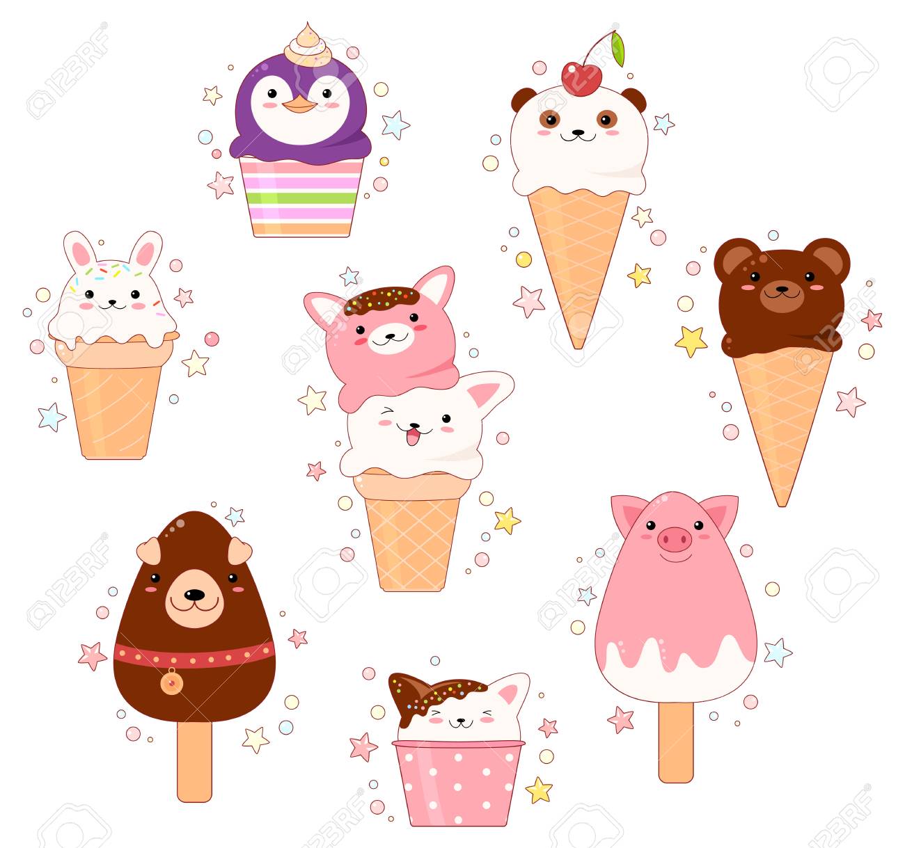 Download Vector Set Of Animal Shaped Ice Cream Vanilla Chocolate Strawberry Royalty Free Cliparts Vectors And Stock Illustration Image 90172699
