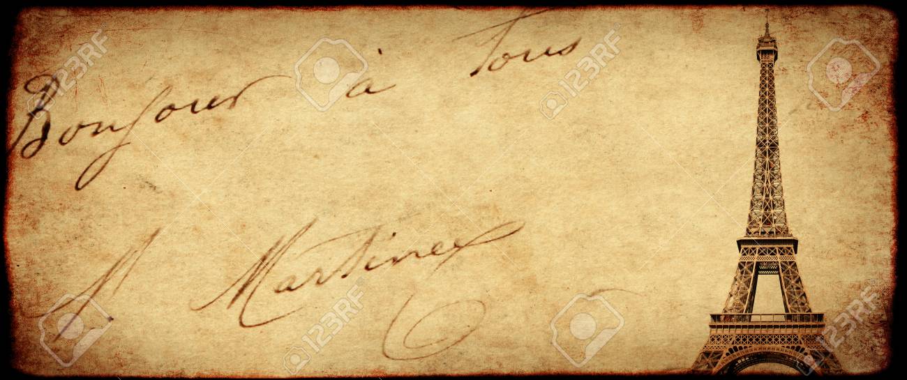 vintage grunge background with old paper texture and eiffel tower old writing paper template