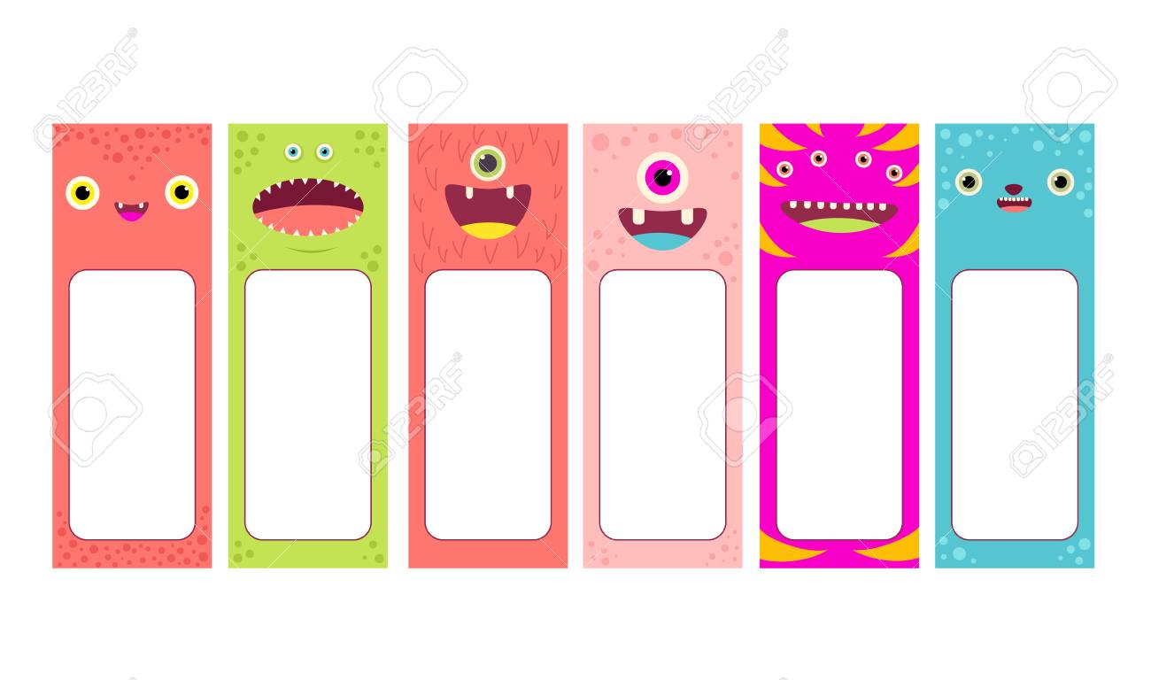 set of memo pads with cute cartoon monsters faces labels for memo pad template