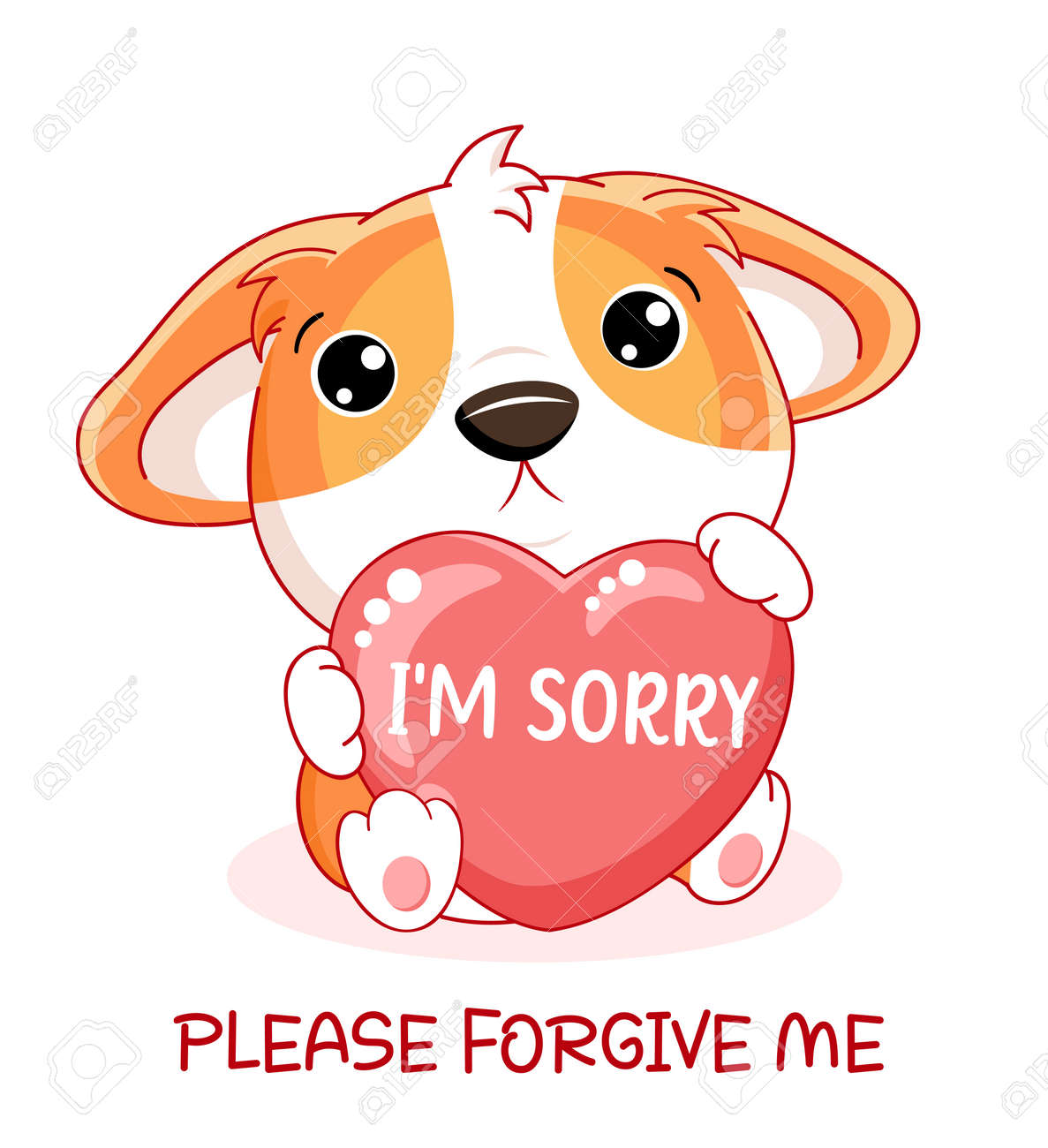 Apologize Card. Sad Little Corgi Puppy With Pink Heart. Inscription I'm  Sorry, Please Forgive Me. Cute Baby Dog Apologize. Vector Illustration EPS8  Royalty Free SVG, Cliparts, Vectors, and Stock Illustration. Image  180598675., image size:1187x1300