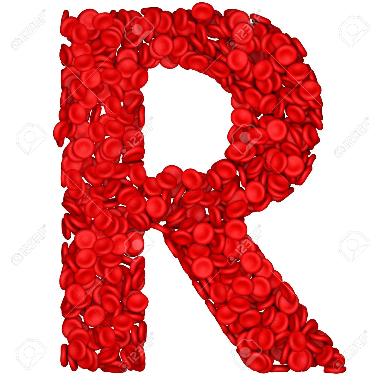 letter r made from red blood cells isolated on a white stock letter r