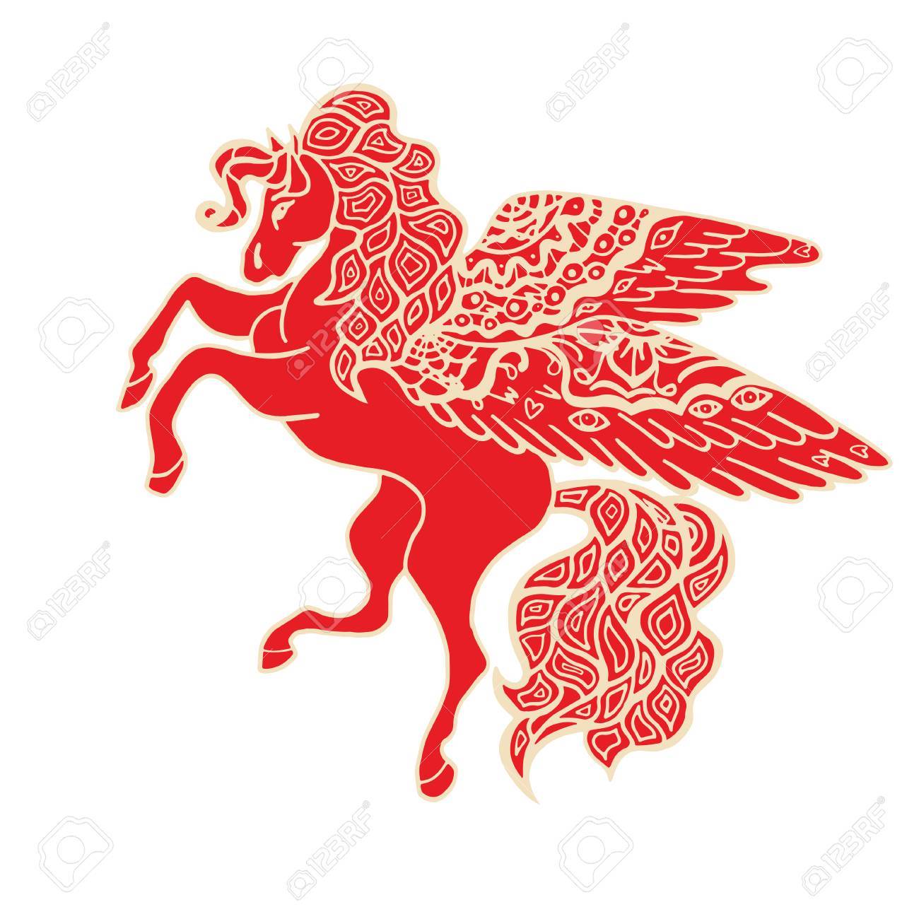 Zentangle には 赤馬が様式化されました 手描き落書きのベクトル イラスト 入れ墨または Makhenda のためのスケッチします 動物 のコレクションです のイラスト素材 ベクタ Image