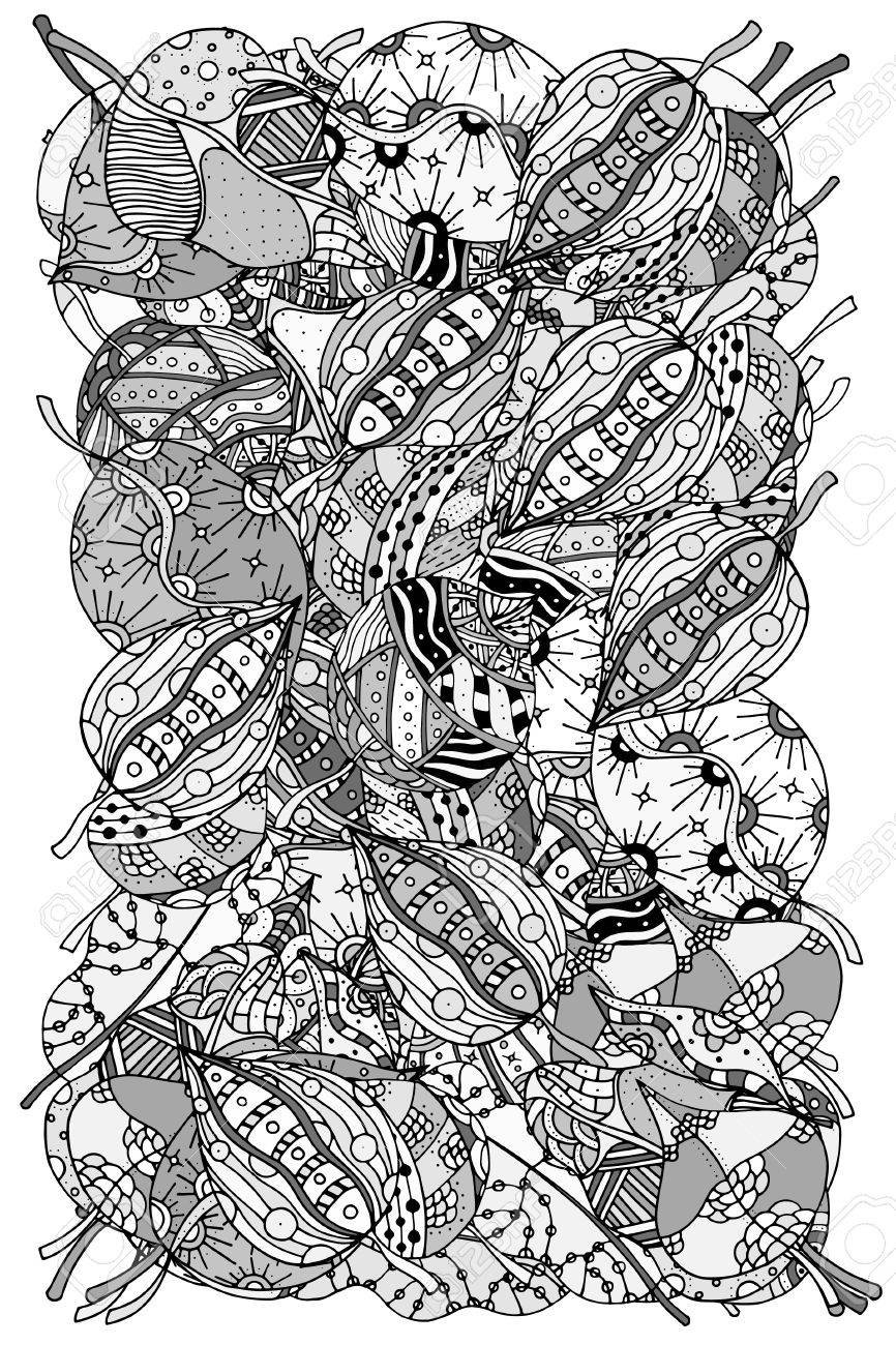 秋の塗り絵のパターンを残します 民族 花 レトロ 落書き ベクトル 部族のデザイン要素 黒と白の背景 のイラスト素材 ベクタ Image