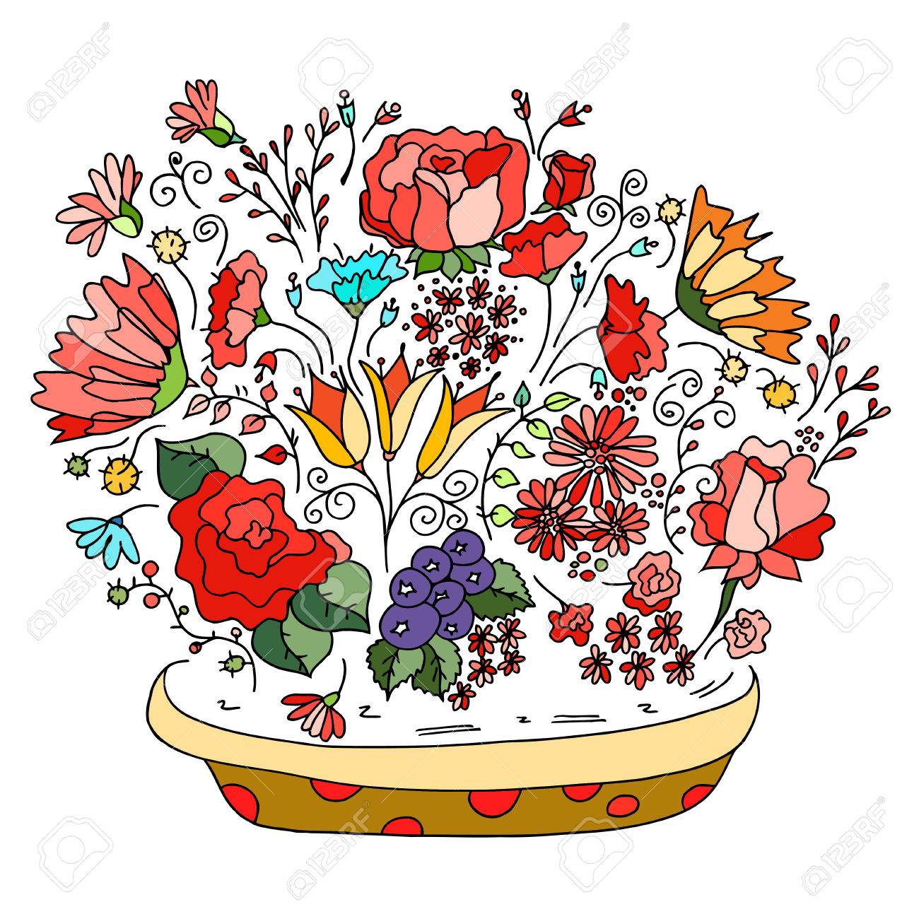 Beautiful Doodle Art Flowers. Zentangle Floral Pattern. Hand Drawn Herbal  Design Elements. Colored Pattern. Royalty Free SVG, Cliparts, Vectors, and  Stock Illustration. Image 55927872., image size:1300x1300