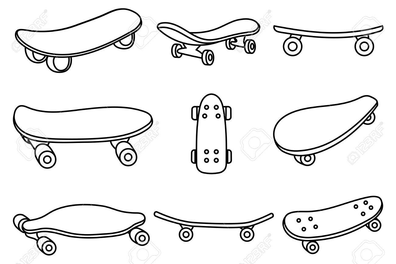 黒と白のスケート ボードのセットです ラベル ロゴ アイコン スケート ボードの属性 スケートのキャップがセットします スケートの印刷 ステッカー のセットします スケート ボードのスタイル ベクトル のイラスト素材 ベクタ Image