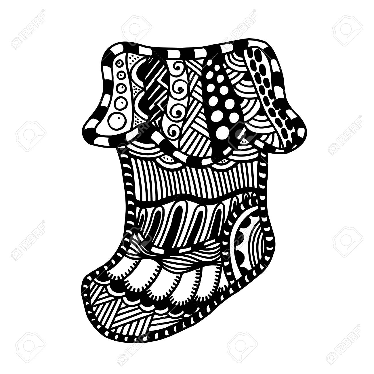 漫画と Zentangle スタイル ベクトルのクリスマス冬のブーツのイラスト素材 ベクタ Image 62750777