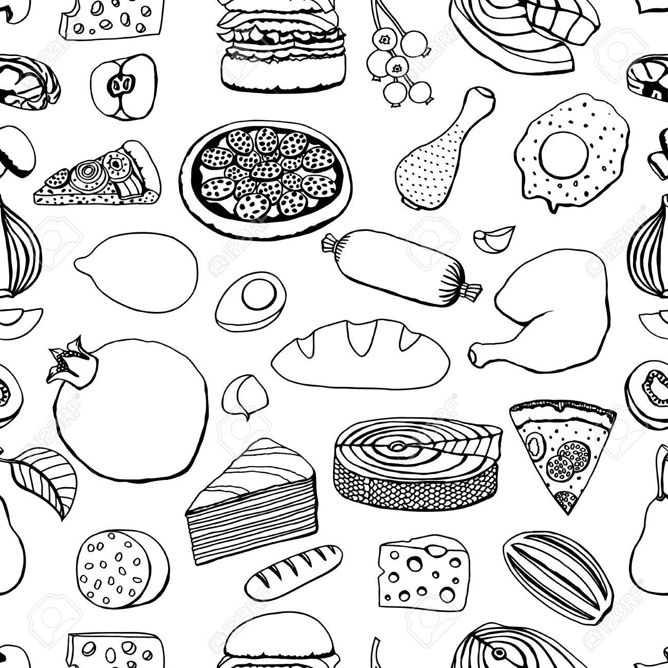 Seamless Monochrome Vector Hand Drawn Food Cartoon Background Royalty Free Cliparts Vectors And Stock Illustration Image