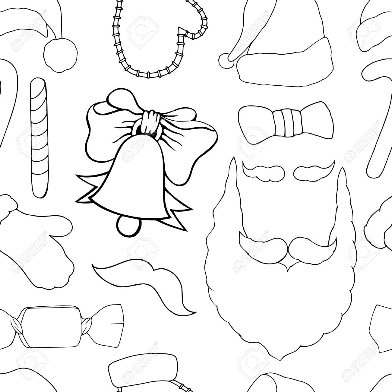 In Bianco E Nero Di Natale Disegno Vettoriale Senza Soluzione Di Continuità Vacanze Icone Cerotti Adesivi Articoli Da Regalo Natale E Le Palle