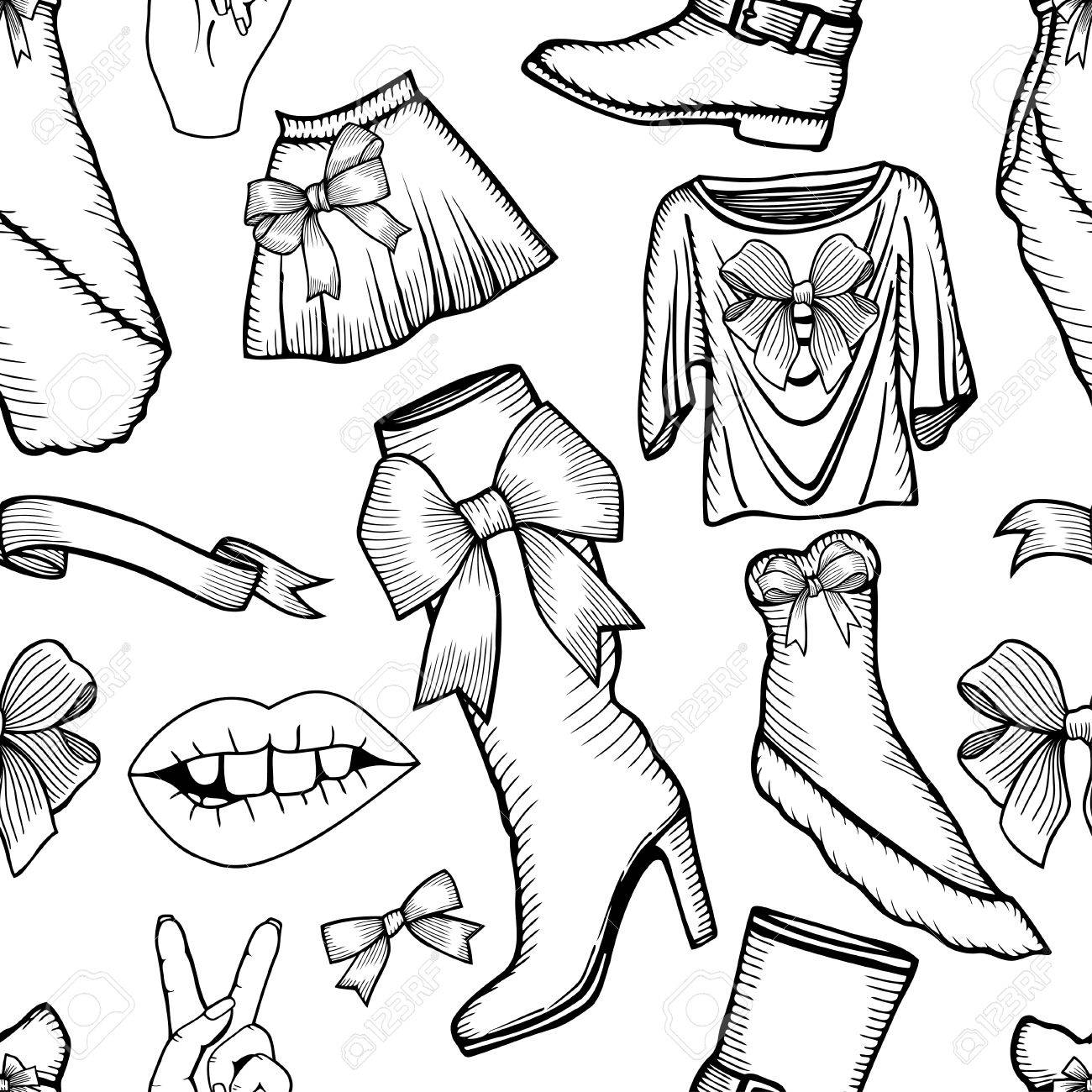 男性と女性のファッションの服のコレクションのモノクロのベクトル パターン 手描きのオブジェクトをスケッチします のイラスト素材 ベクタ Image 男性と女性のファッションの服のコレクションのモノクロのベクトル パターン 手描きのオブジェクトをスケッチします のイラスト素材 ベクタ Image