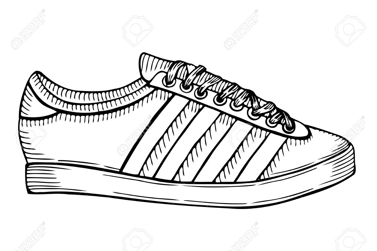 Boceto Dibujado A Mano Calzado Deportivo, De Deporte Para El Verano. Ilustración Vectorial Ropa Deportiva Para Hombres Y Ilustraciones Svg, Vectoriales, Clip Art Vectorizado Libre De Derechos. Image