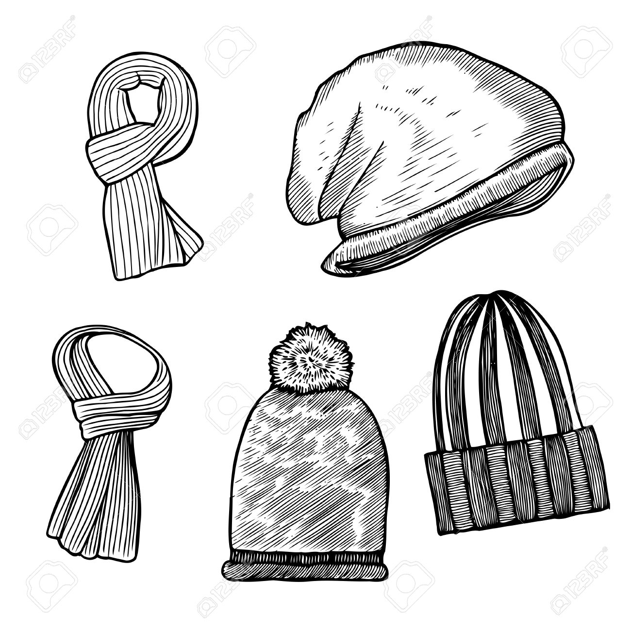 sketch of winter clothes