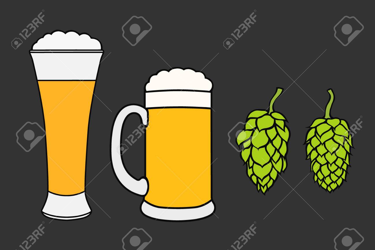 ビールと植物のホップとグラス カラーベクトルイラスト 黒で分離のイラスト素材 ベクタ Image ビールと植物のホップとグラス カラーベクトルイラスト 黒で分離のイラスト素材 ベクタ Image
